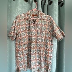 Vintage Hawaii-made Aloha shirt green Monstera leaves & coconut buttons